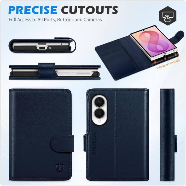 SHIELDON Galaxy Z Fold 8 Deri C�zdanl� K�l�f-Navy Blue
