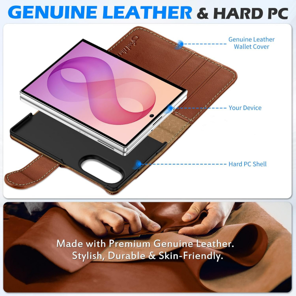 SHIELDON Galaxy Z Fold 8 Deri C�zdanl� K�l�f-Retro Brown