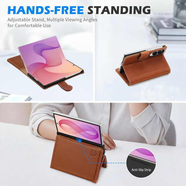 SHIELDON Galaxy Z Fold 8 Deri C�zdanl� K�l�f-Retro Brown