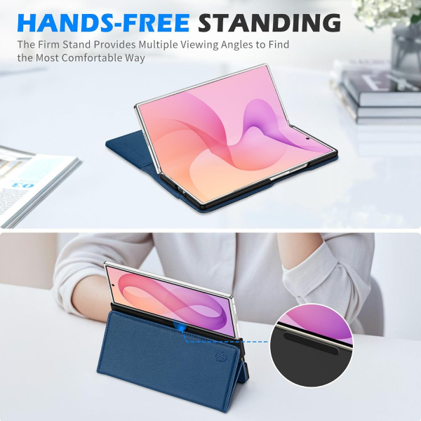 SHIELDON Galaxy Z Fold 8 Ultra Deri C�zdanl� K�l�f-Royal Blue