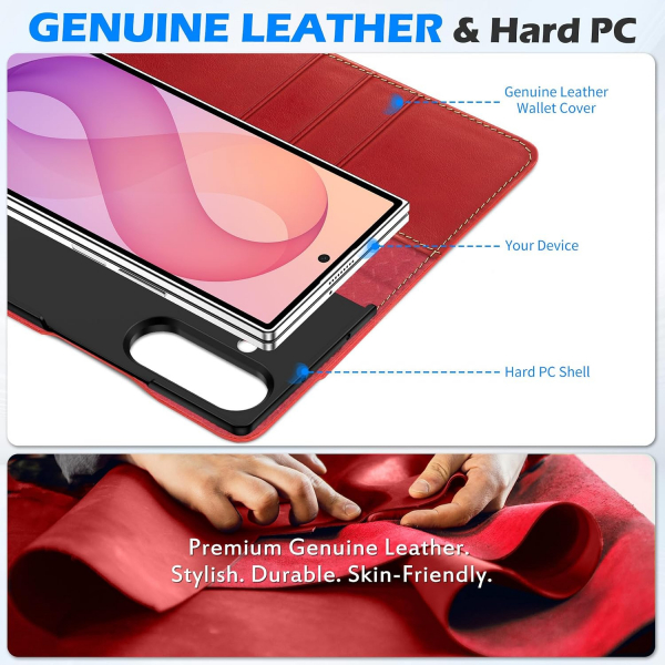 SHIELDON Galaxy Z Fold 8 Ultra Deri C�zdanl� K�l�f-Retro Red