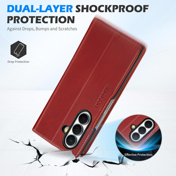 SHIELDON Galaxy Z Fold 8 Ultra Deri C�zdanl� K�l�f-Retro Red