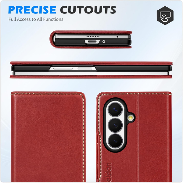 SHIELDON Galaxy Z Fold 8 Ultra Deri C�zdanl� K�l�f-Retro Red