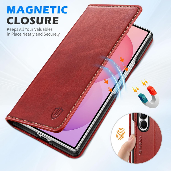 SHIELDON Galaxy Z Fold 8 Ultra Deri C�zdanl� K�l�f-Retro Red