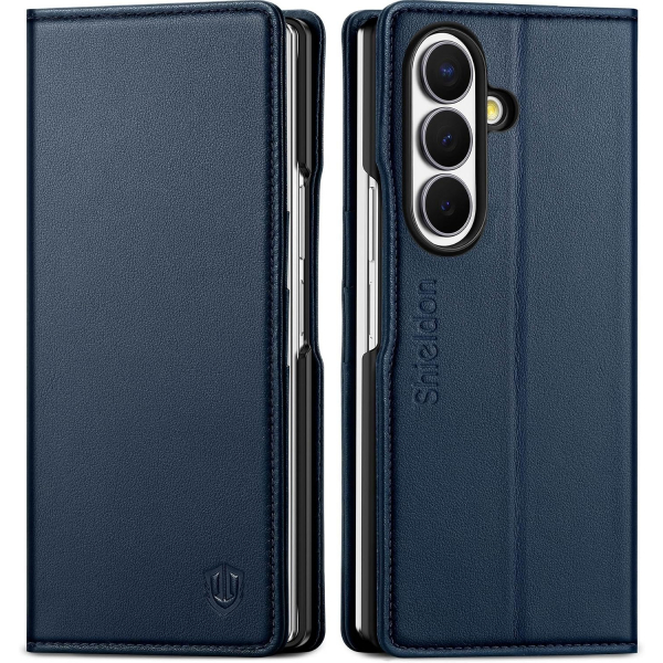 SHIELDON Galaxy Z Fold 8 Ultra Deri C�zdanl� K�l�f-Navy Blue