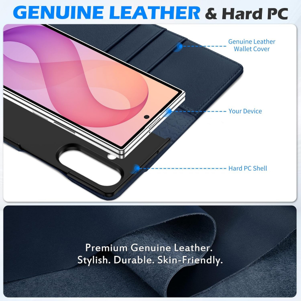 SHIELDON Galaxy Z Fold 8 Ultra Deri C�zdanl� K�l�f-Navy Blue
