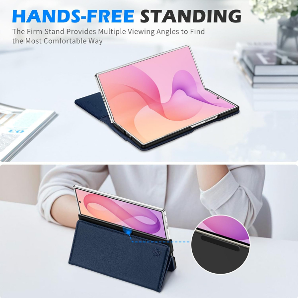 SHIELDON Galaxy Z Fold 8 Ultra Deri C�zdanl� K�l�f-Navy Blue