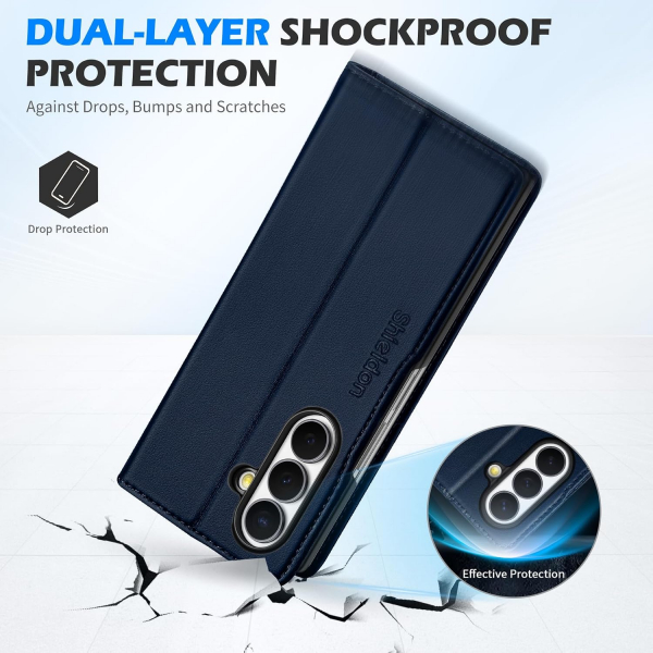 SHIELDON Galaxy Z Fold 8 Ultra Deri C�zdanl� K�l�f-Navy Blue