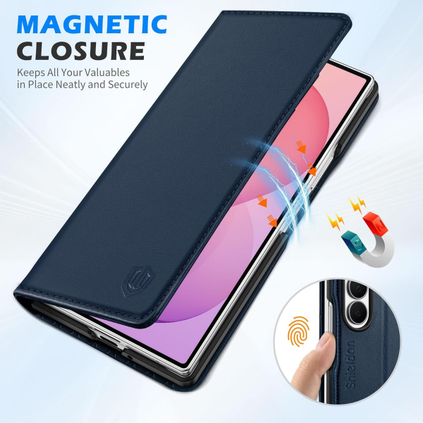 SHIELDON Galaxy Z Fold 8 Ultra Deri C�zdanl� K�l�f-Navy Blue