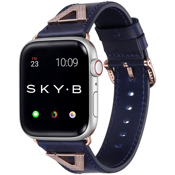 SKYB Chevron Serisi Apple Watch Deri Kay (38/40mm)-Navy
