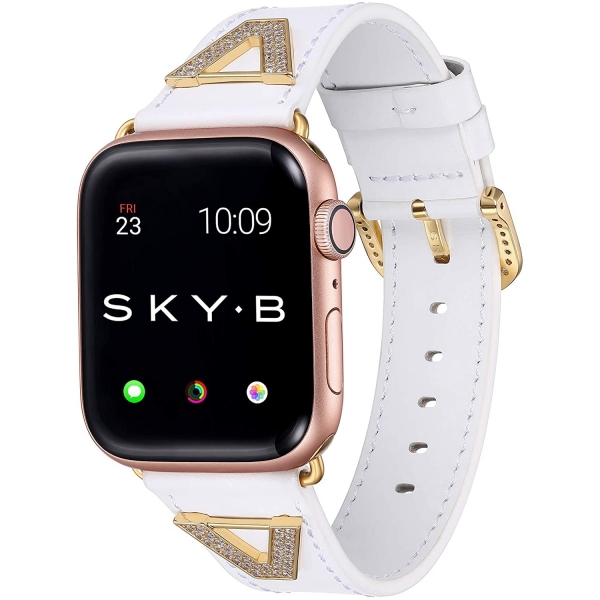 SKYB Chevron Serisi Apple Watch Deri Kay (38/40mm)-White