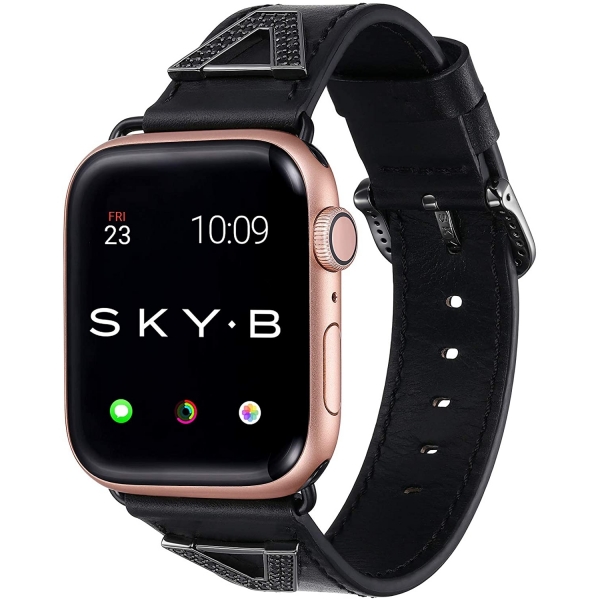 SKYB Chevron Serisi Apple Watch Deri Kay (38/40mm)-Black
