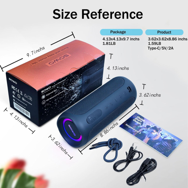 SOWO Su Geirmez Bluetooth Hoparlr -Navy Blue