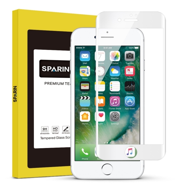 SPARIN iPhone 7 Temperli Cam Ekran Koruyucu (Beyaz)