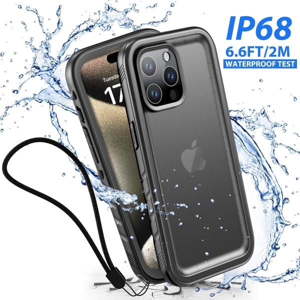 SPORTLINK Apple iPhone 15 Pro Max Su Geirmez Klf (MIL-STD-810G)-Black