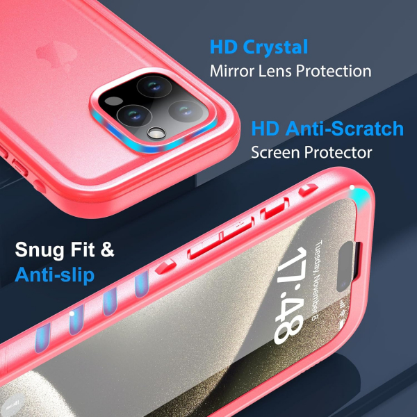 SPORTLINK Apple iPhone 15 Pro Max Su Geirmez Klf (MIL-STD-810G)-Pink