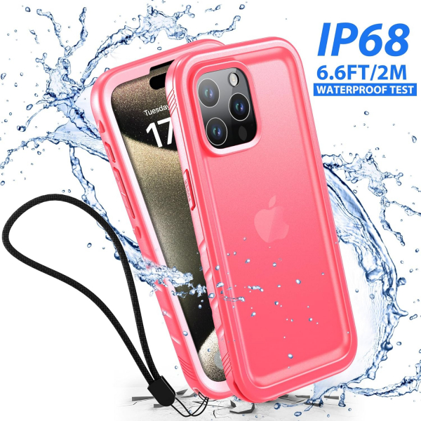 SPORTLINK Apple iPhone 15 Pro Max Su Geirmez Klf (MIL-STD-810G)-Pink