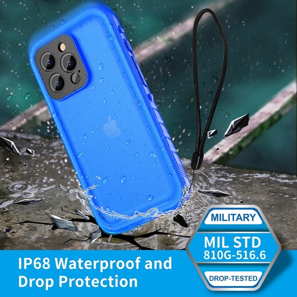 SPORTLINK iPhone 13 Pro Max Su Geirmez Klf (MIL-STD-810G)-Blue