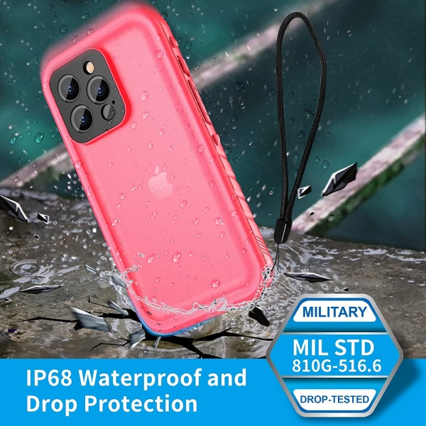SPORTLINK iPhone 13 Pro Max Su Geirmez Klf (MIL-STD-810G)-Pink