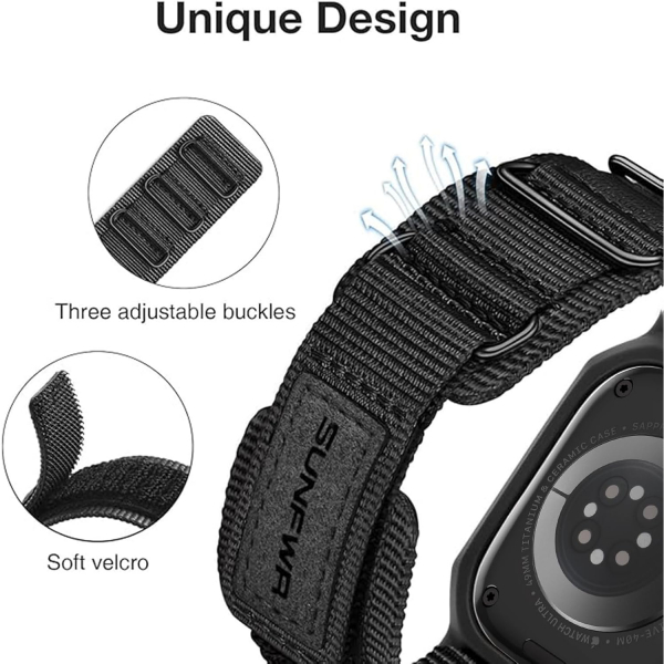 SUNFWR Apple Watch 11/10 42mm Naylon Spor Kay��-Black Tags