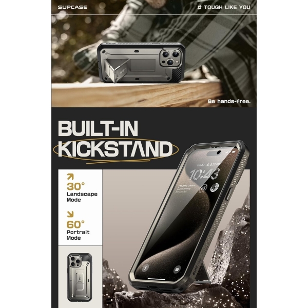 SUPCASE Apple iPhone 15 Pro Max Unicorn Beetle Pro Serisi Klf-Gray
