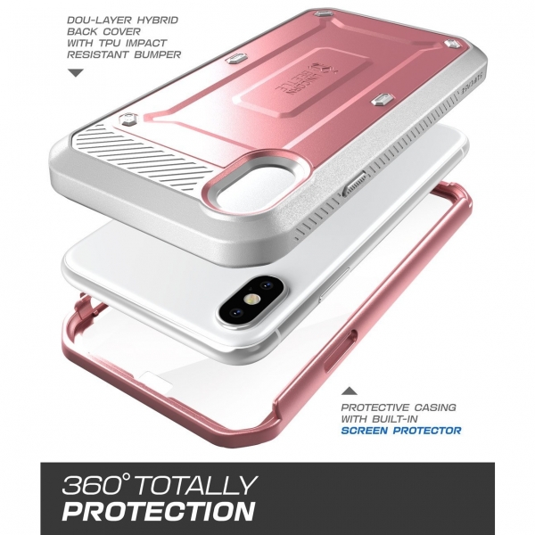 SUPCASE Apple iPhone XS / X Unicorn Beetle Pro Serisi Kemer Klipsli Klf-Rose Gold