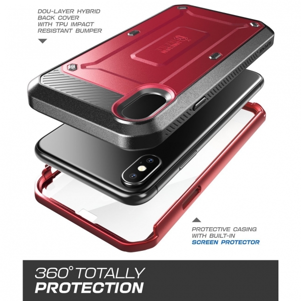 SUPCASE Apple iPhone X Unicorn Beetle Pro Serisi Kemer Klipsli Klf-Metallic Red