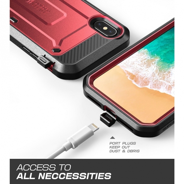 SUPCASE Apple iPhone X Unicorn Beetle Pro Serisi Kemer Klipsli Klf-Metallic Red