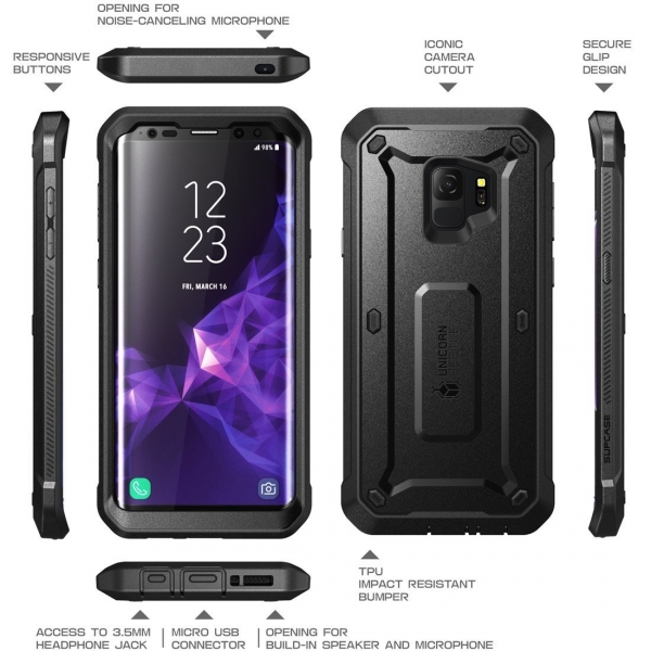 SUPCASE Galaxy S9 Kemer Klipsli Klf-Black