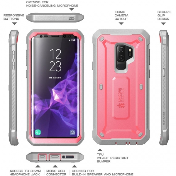 SUPCASE Galaxy S9 Plus Kemer Klipsli Klf-Pink