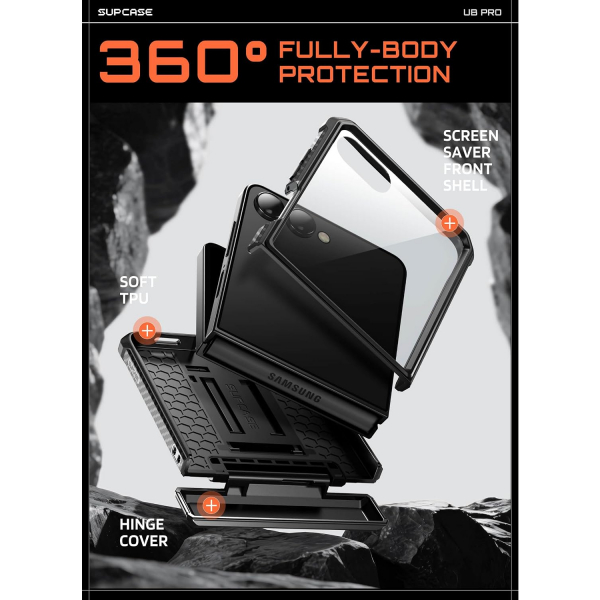 SUPCASE Galaxy Z Flip 8 Darbe Korumal� Standl� K�l�f-Black