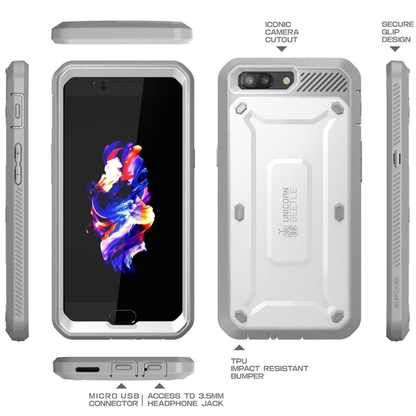 SUPCASE OnePlus 5 Kemer Klipsli Klf/Ekran Koruyucu-White-Gray