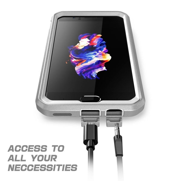 SUPCASE OnePlus 5 Kemer Klipsli Klf/Ekran Koruyucu-White-Gray