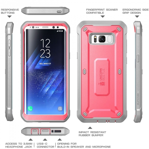 SUPCASE Samsung Galaxy S8 Plus Rugged Kemer Klipsli Klf (MIL-STD-810G)-Pink