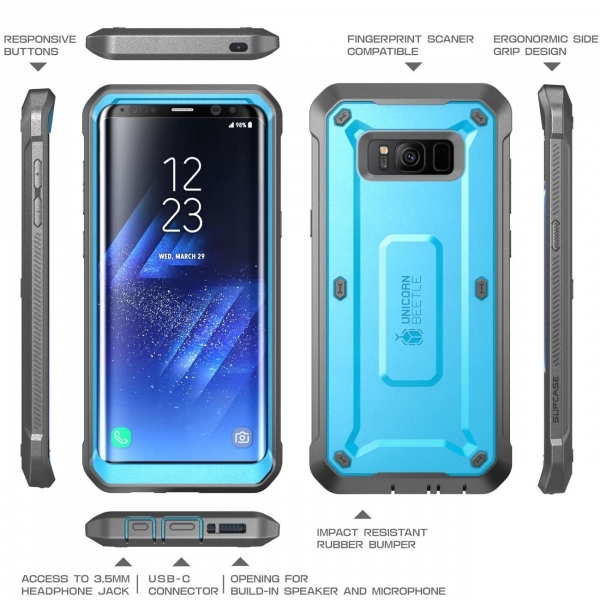 SUPCASE Samsung Galaxy S8 Plus Rugged Kemer Klipsli Klf (MIL-STD-810G)-Blue