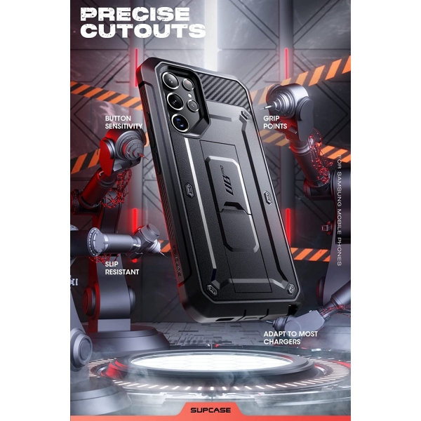 SUPCASE UB Pro Serisi Ekstra Çerçeveli Galaxy S22 Ultra Kılıf-Black