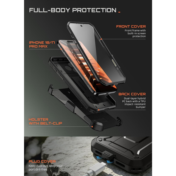 SUPCASE UB Pro iPhone 18 Pro Max Kemer Klipsi K�l�f-Black