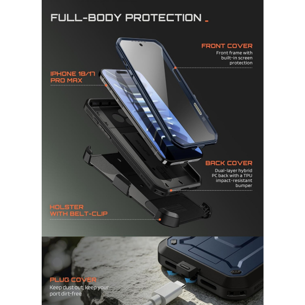 SUPCASE UB Pro iPhone 18 Pro Max Kemer Klipsi K�l�f-Azure