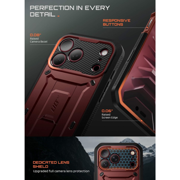 SUPCASE UB Pro iPhone 18 Pro Max Kemer Klipsi K�l�f-Burgundy