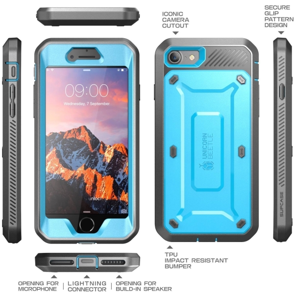 SUPCASE Apple iPhone 7 Unicorn Beetle PRO Serisi Klf (Ekran Koruyucu Dahildir)-Blue