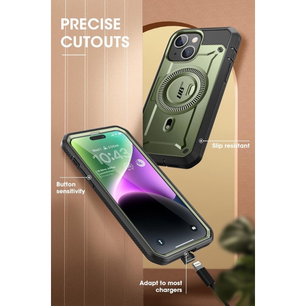 SUPCASE Unicorn Beetle Pro Mag Serisi Apple iPhone 15 Klf (MIL-STD-810G)-Yeil