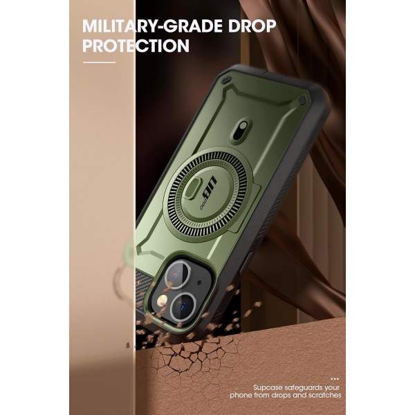 SUPCASE Unicorn Beetle Pro Mag Serisi Apple iPhone 15 Klf (MIL-STD-810G)-Yeil