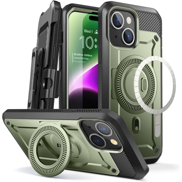 SUPCASE Unicorn Beetle Pro Mag Serisi Apple iPhone 15 Klf (MIL-STD-810G)-Yeil