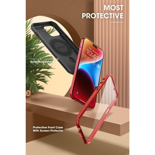 SUPCASE Unicorn Beetle Pro Mag Serisi Apple iPhone 15 Klf (MIL-STD-810G)-Krmz