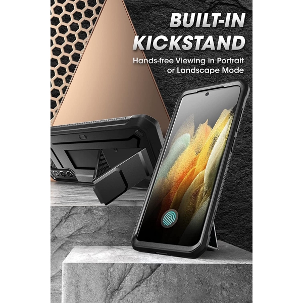 SUPCASE Unicorn Beetle Pro Serisi Galaxy S21 FE Kickstand Klf (MIL-STD-810G) -Black