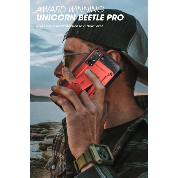 SUPCASE Unicorn Beetle Pro Serisi Galaxy S21 FE Kickstand Klf (MIL-STD-810G) -Ruddy