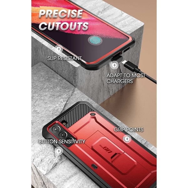 SUPCASE Unicorn Beetle Pro Serisi Galaxy S21 FE Kickstand Klf (MIL-STD-810G) -Ruddy