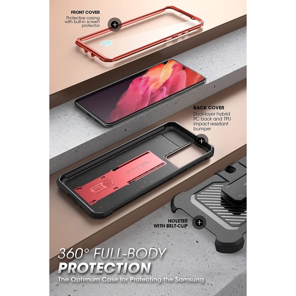 SUPCASE Unicorn Beetle Pro Serisi Galaxy S21 FE Kickstand Klf (MIL-STD-810G) -Ruddy