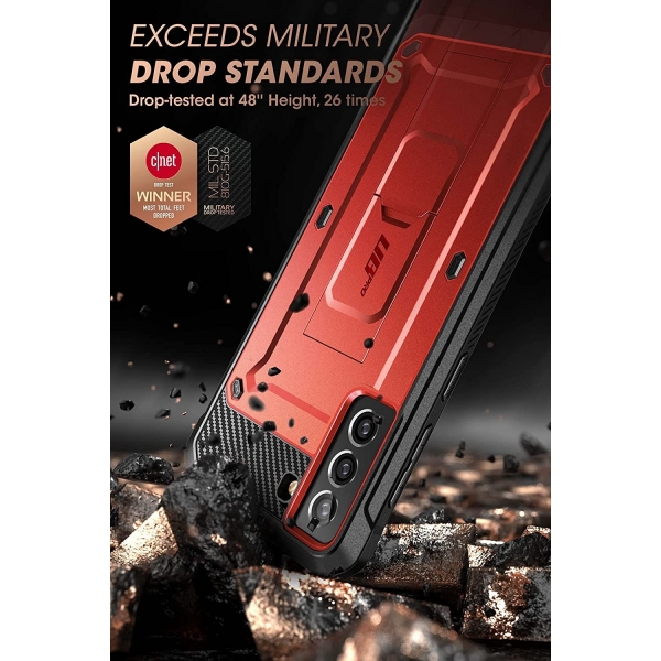 SUPCASE Unicorn Beetle Pro Serisi Galaxy S21 FE Kickstand Klf (MIL-STD-810G) -Ruddy