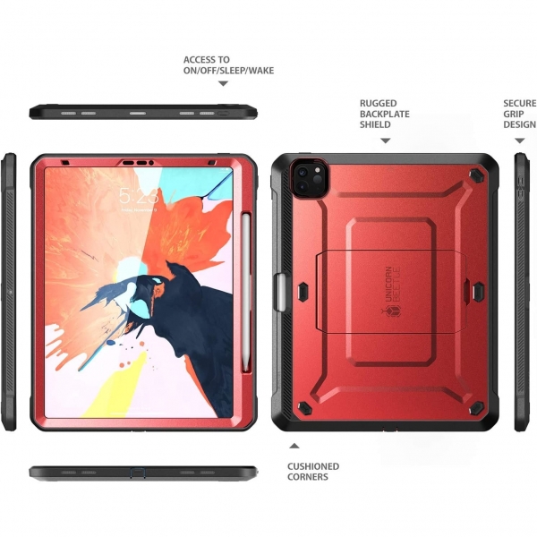 SUPCASE iPad Pro UB Pro Kalem Blmeli Klf (12.9 in)(4.Nesil)-Red